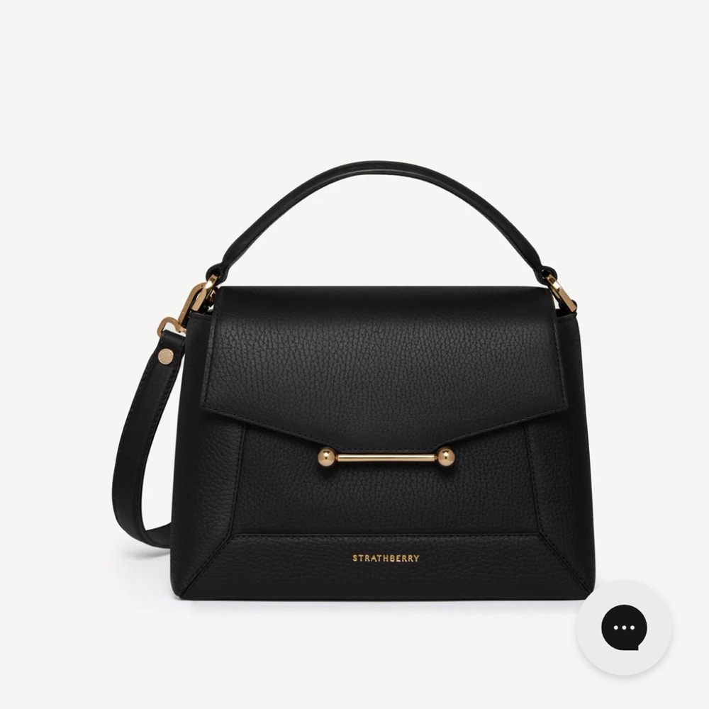 Strathberry mosaic top handle black leather bag